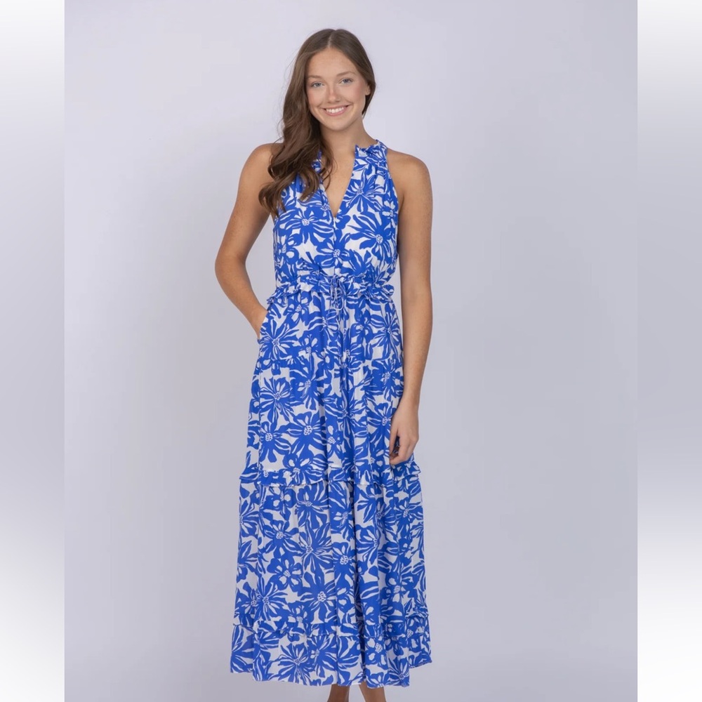 Blue and White Floral Maxi Dress